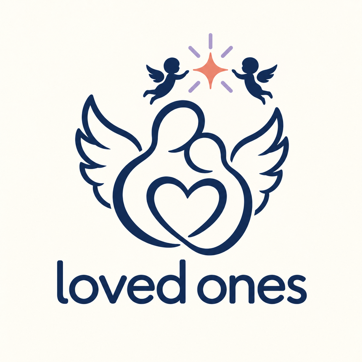 The Loved Ones emblem: two embracing figures with wings and a rising light